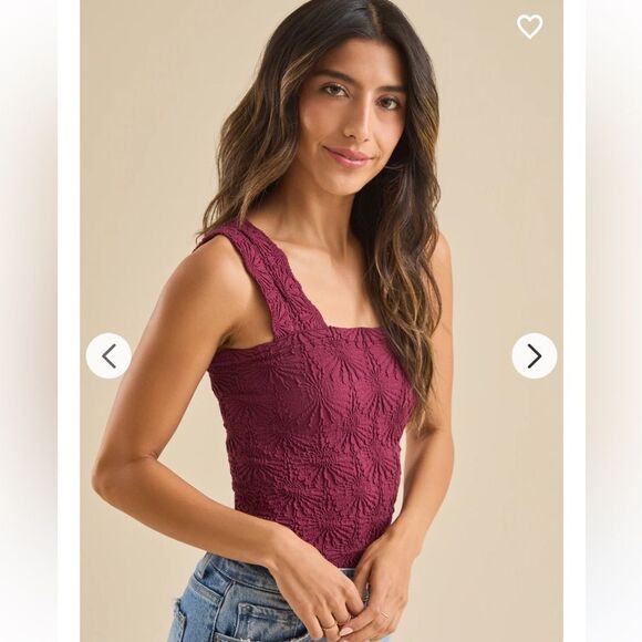 ALTAR’D STATE Blaire Wine Maroon Seamless Floral Square Neck Wide Strap Cami - Picture 6 of 16